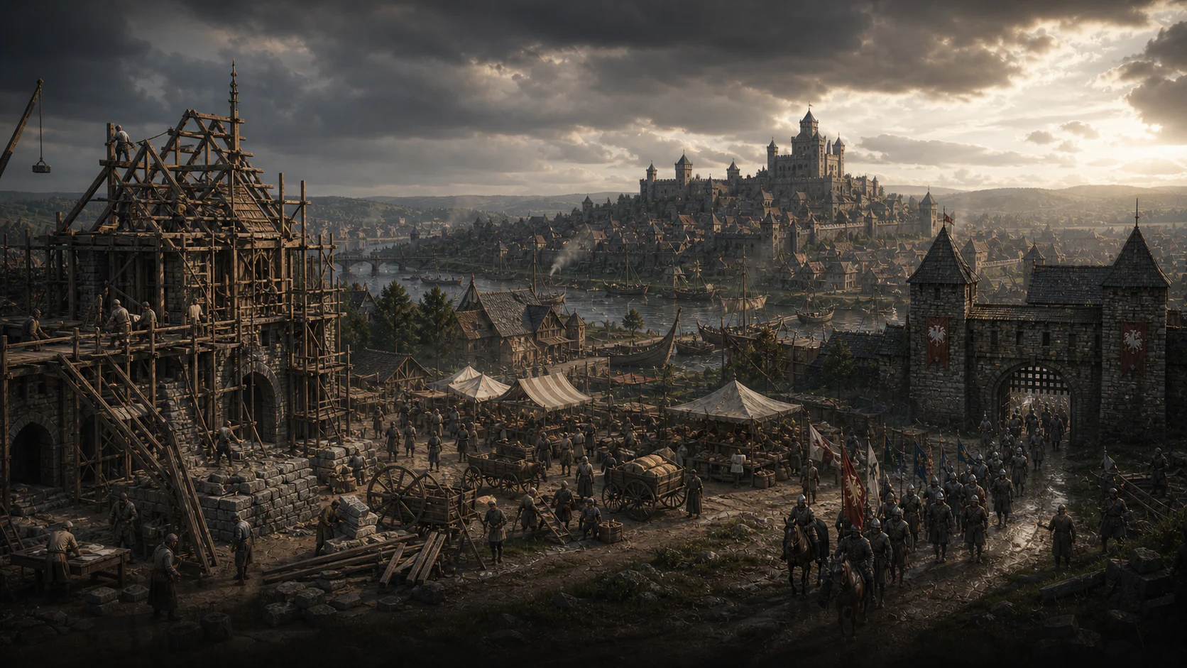 A medieval settlement growing into a fortified centre of power